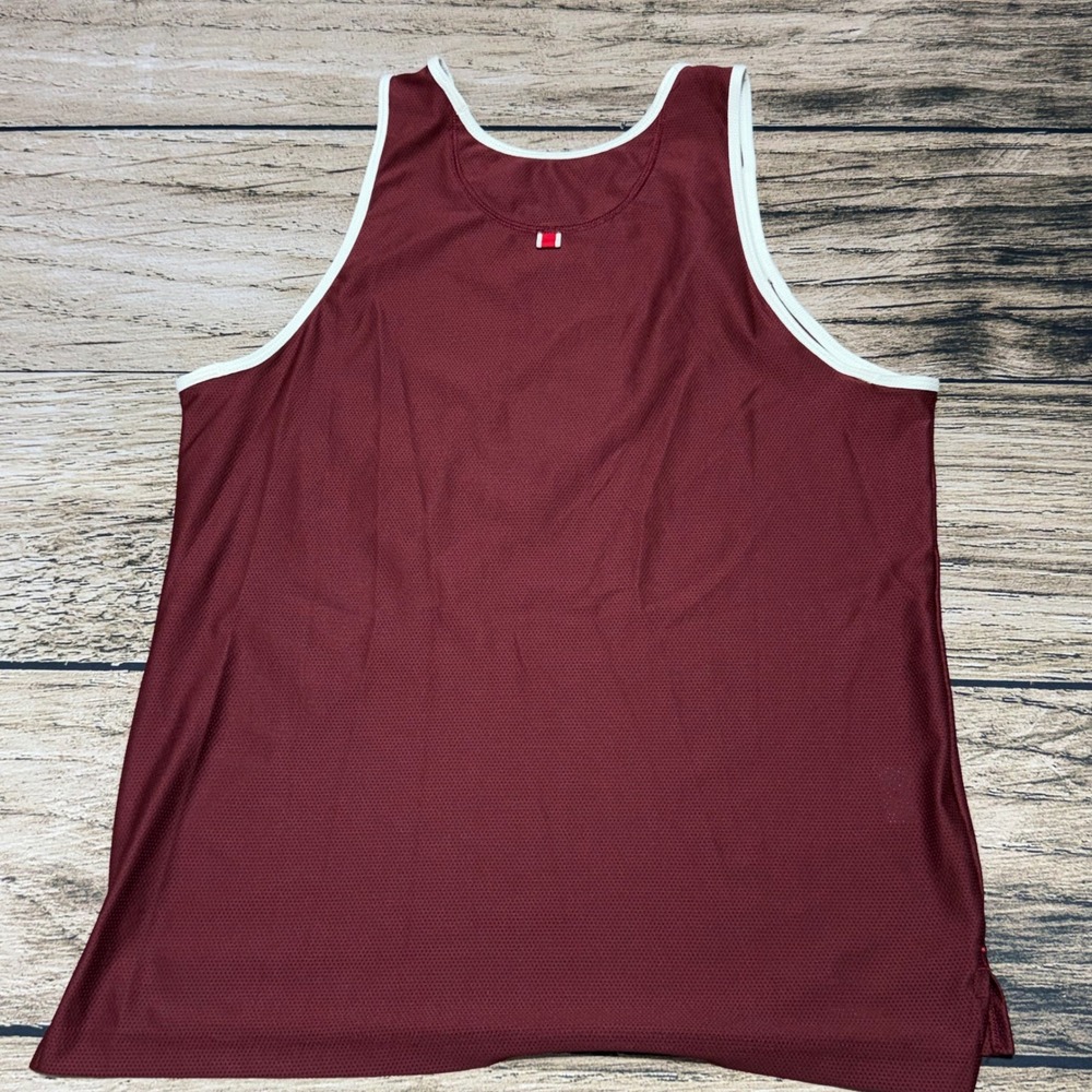 Tracksmith Van Cortlandt Running Singlet Mens Medium Maroon White Sash Mesh Tank - Picture 3 of 8